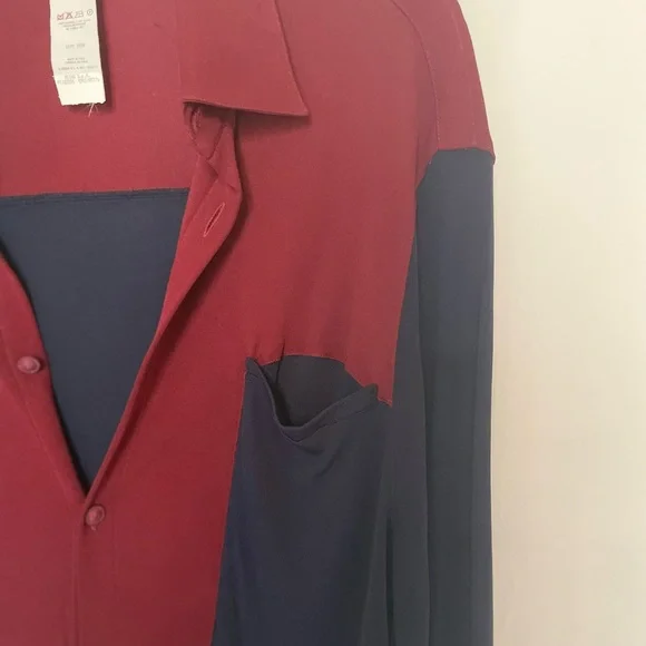 GIANNI VERSACE] By Gianni Versace Navy Burgundy Jersey Button down shirt